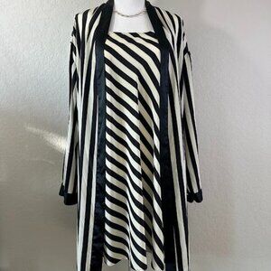 Vintage Calvin Klein Lingerie Black Ivory Stripe Robe Chemise Slip Set size L